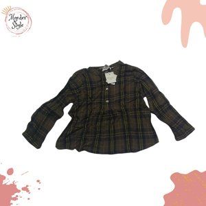 BONPOINT green blue plaid long sleeve tunic top